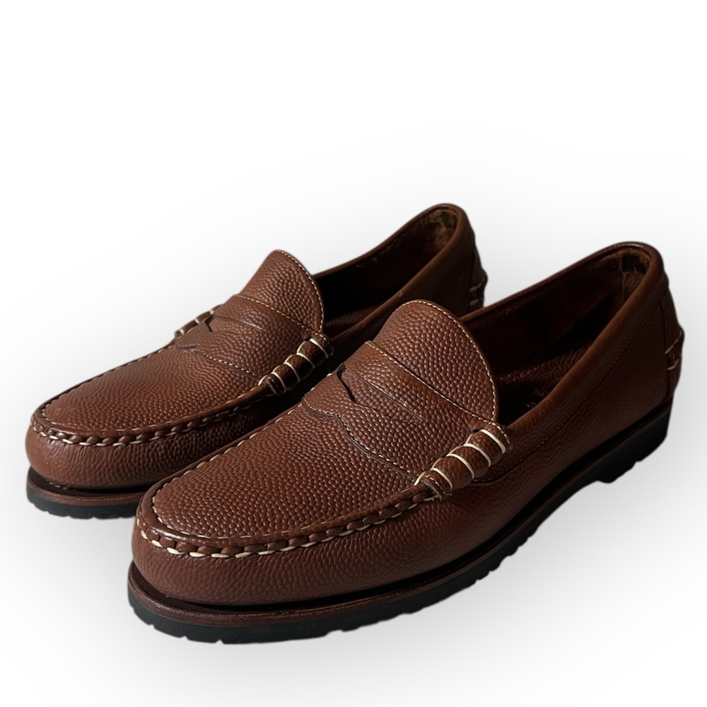 Allen Edmonds AE by Duke Mens Size 10 D Pebbled Brown Leather Penny Loafer Shoes